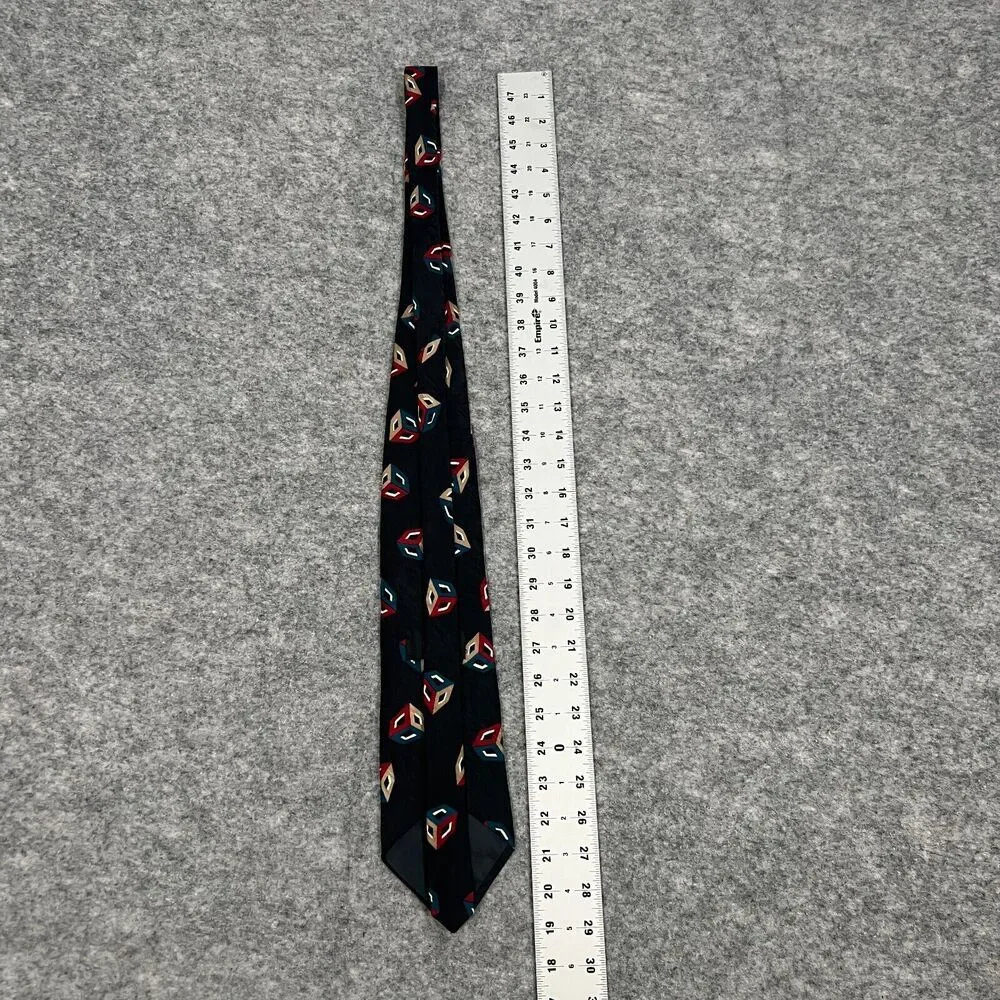 Studio R Men's Tie Black‎ Red Blue 100% Silk Hand Finished Made in USA Necktie